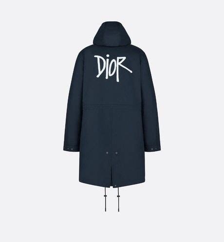 dior and shawn hooded parka|DIOR AND SHAWN Hooded Parka Navy Blue Technical Jacquard.